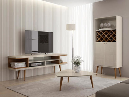 Manhattan Comfort - Utopia TV Stand with 5 Fixed Shelves in Off White and Maple Cream - 19751 veiw 6