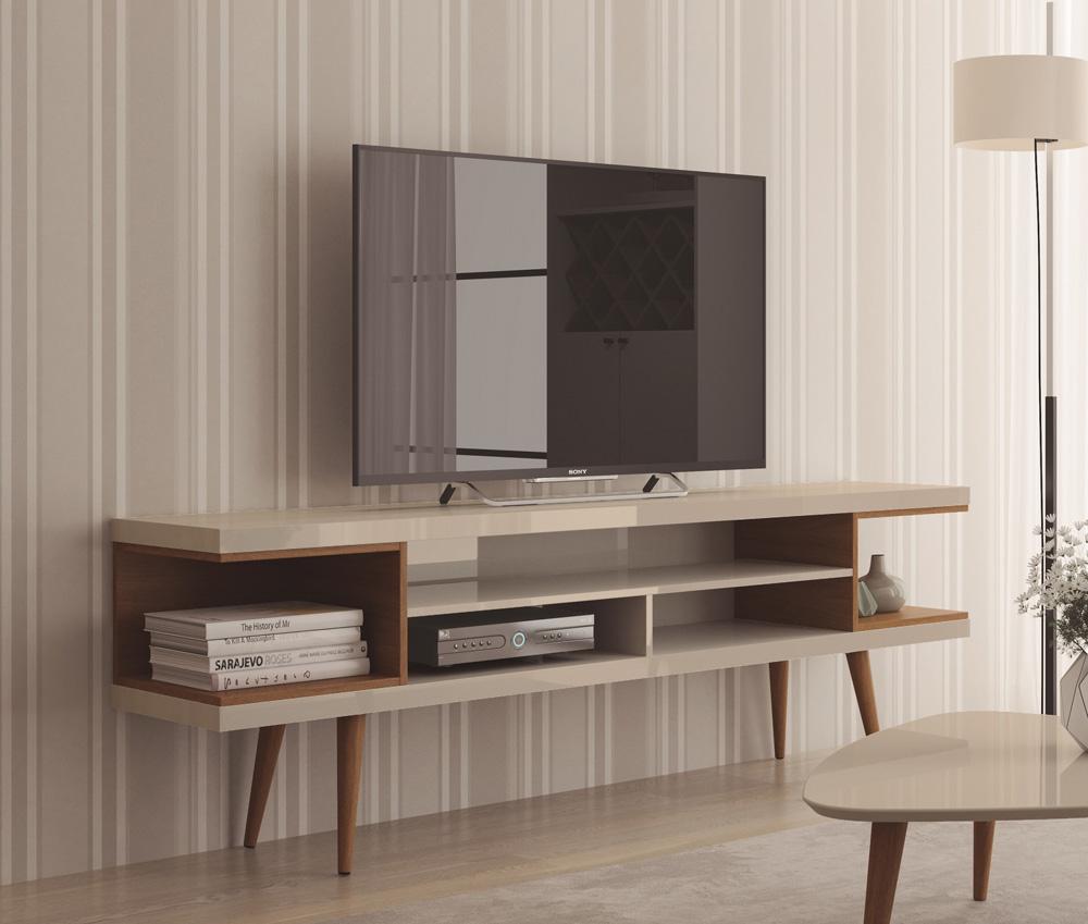 Manhattan Comfort - Utopia TV Stand with 5 Fixed Shelves in Off White and Maple Cream - 19751 veiw 7