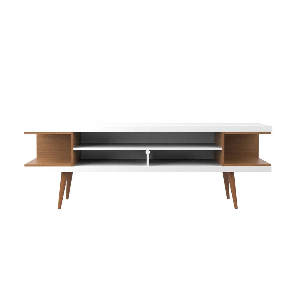 Manhattan Comfort - Utopia TV Stand with 5 Fixed Shelves in White Gloss and Maple Cream - 19752 veiw 1