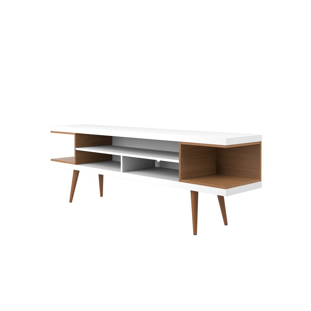 Manhattan Comfort - Utopia TV Stand with 5 Fixed Shelves in White Gloss and Maple Cream - 19752 veiw 2