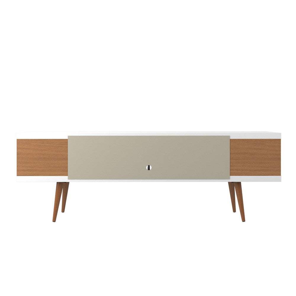 Manhattan Comfort - Utopia TV Stand with 5 Fixed Shelves in White Gloss and Maple Cream - 19752 veiw 4