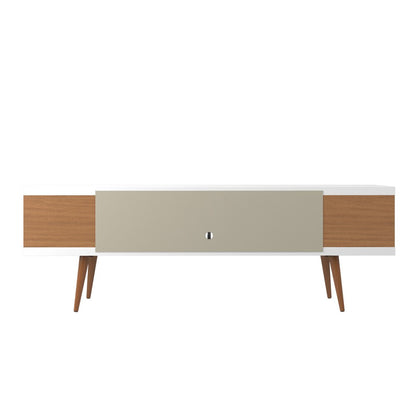 Manhattan Comfort - Utopia TV Stand with 5 Fixed Shelves in White Gloss and Maple Cream - 19752 veiw 4