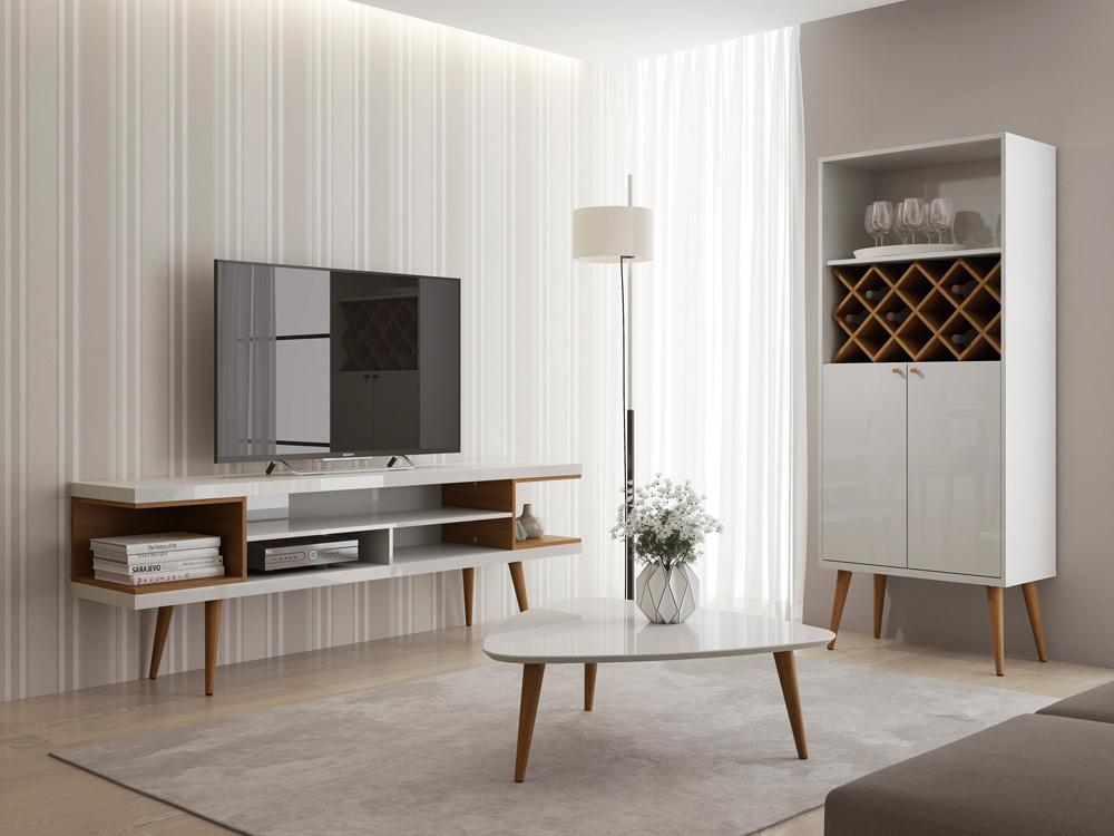 Manhattan Comfort - Utopia TV Stand with 5 Fixed Shelves in White Gloss and Maple Cream - 19752 veiw 6