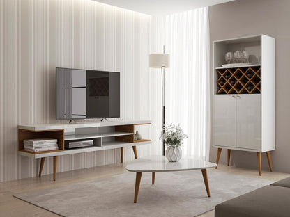 Manhattan Comfort - Utopia TV Stand with 5 Fixed Shelves in White Gloss and Maple Cream - 19752 veiw 6