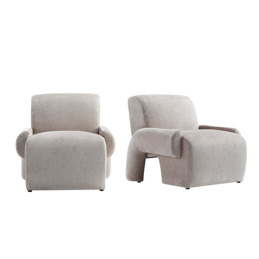 Manhattan Comfort - Verandah Chenille Accent Chairs with Wood with Fabric Upholstery Legs in Beige - Set of 2 - 2-AC069-BE veiw 1