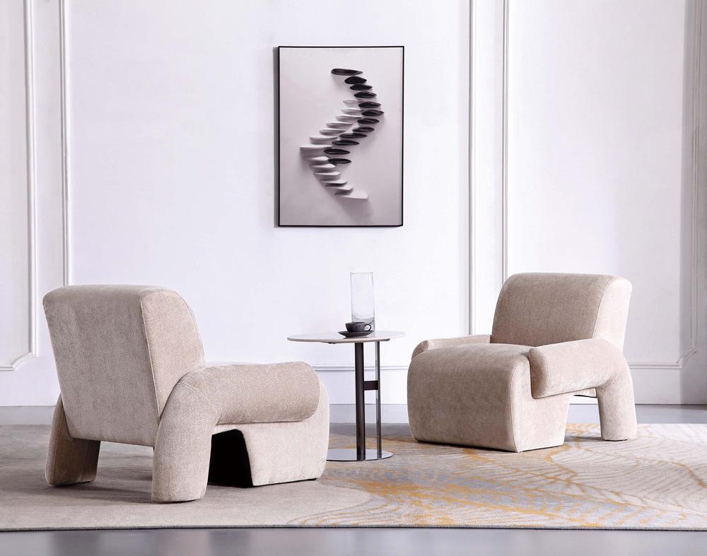 Manhattan Comfort - Verandah Chenille Accent Chairs with Wood with Fabric Upholstery Legs in Beige - Set of 2 - 2-AC069-BE veiw 9