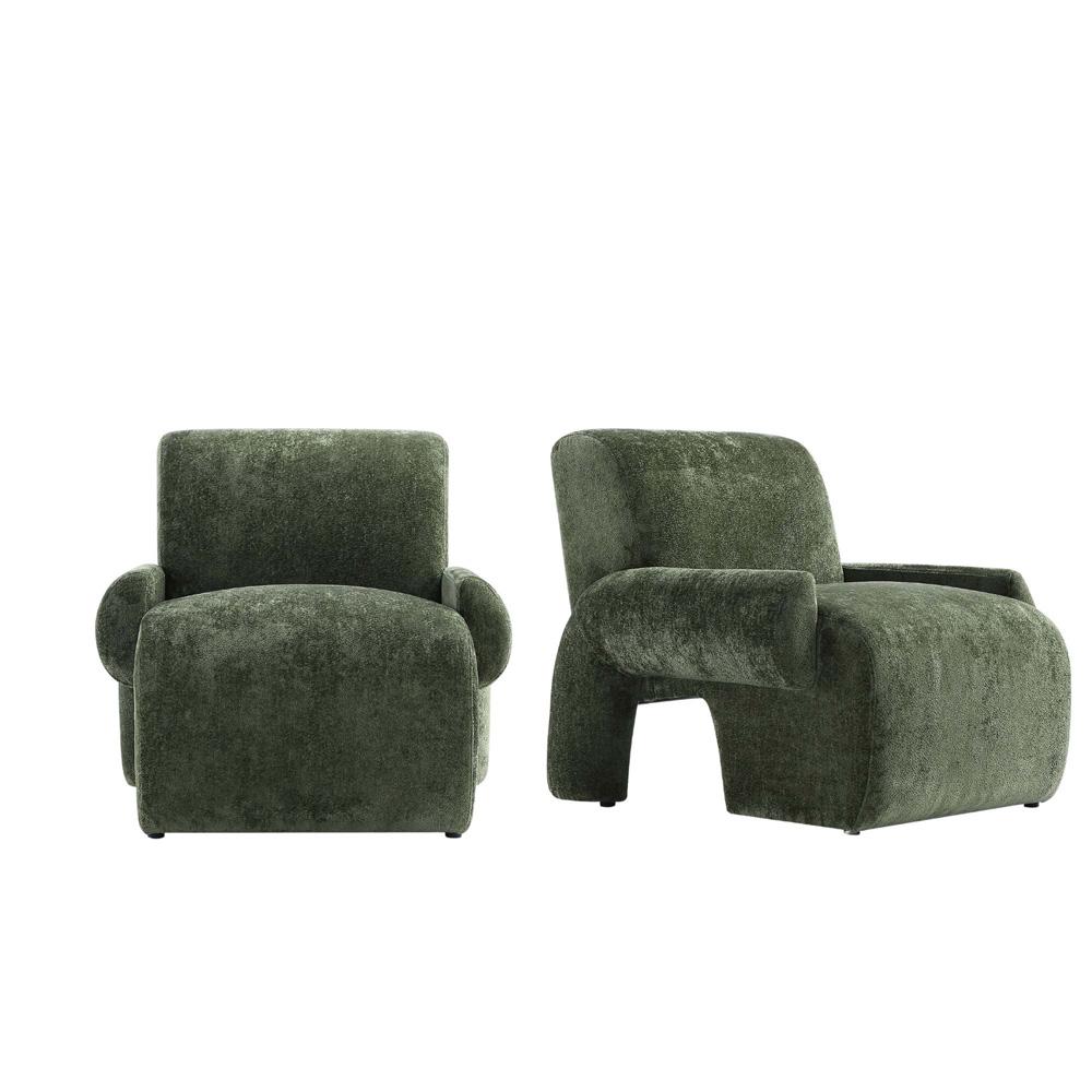 Manhattan Comfort - Verandah Chenille Accent Chairs with Wood with Fabric Upholstery Legs in Olive Green - Set of 2 - 2-AC069-OG veiw 1
