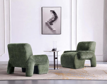 Manhattan Comfort - Verandah Chenille Accent Chairs with Wood with Fabric Upholstery Legs in Olive Green - Set of 2 - 2-AC069-OG veiw 9