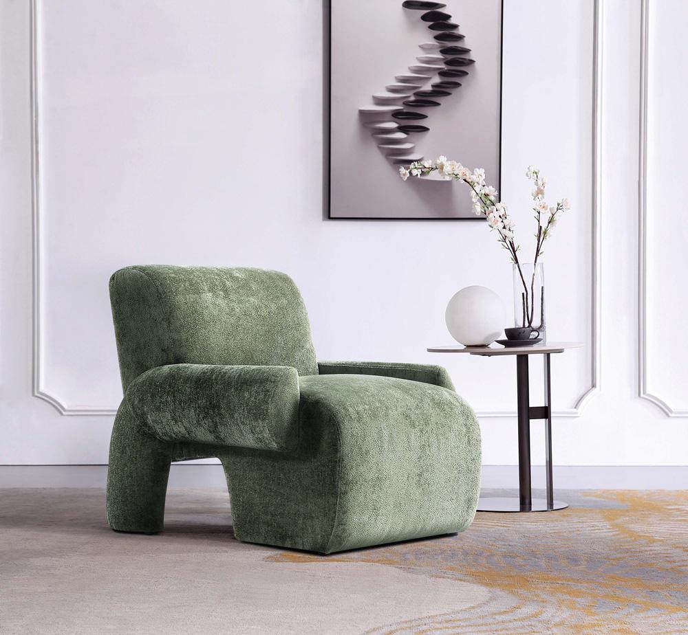 Manhattan Comfort - Verandah Chenille Accent Chair with Wood with Fabric Upholstery Legs in Olive Green - AC069-OG veiw 9