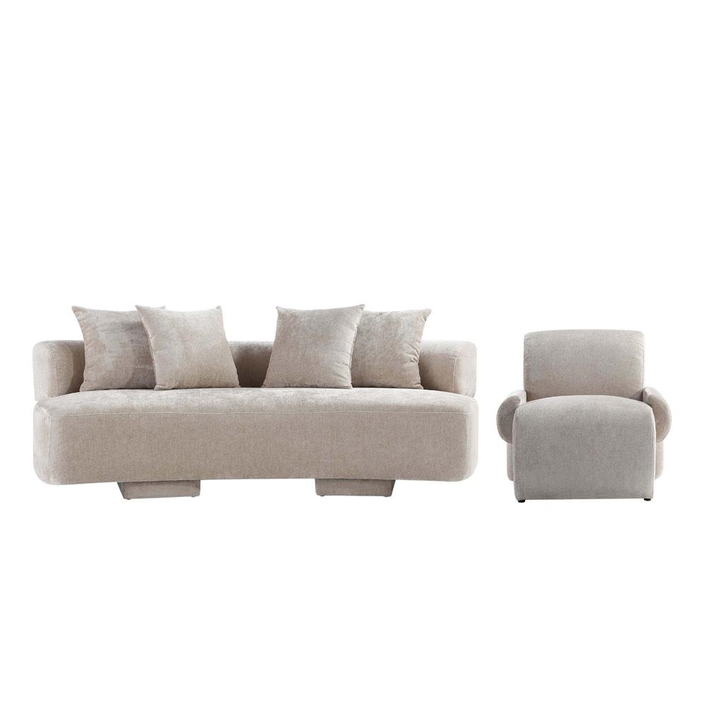 Manhattan Comfort - 2-Piece Verandah Chenille Sofa and Accent Chair with Wood with Fabric Upholstery Legs in Beige - 2-LSAC1769-BE veiw 1