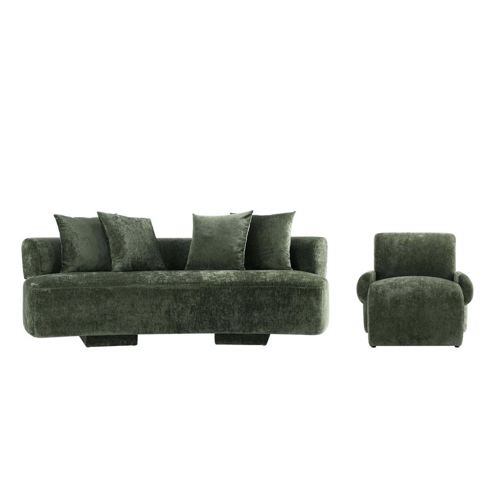 Manhattan Comfort - 2-Piece Verandah Chenille Sofa and Accent Chair with Wood with Fabric Upholstery Legs in Olive Green - 2-LSAC1769-OG veiw 1