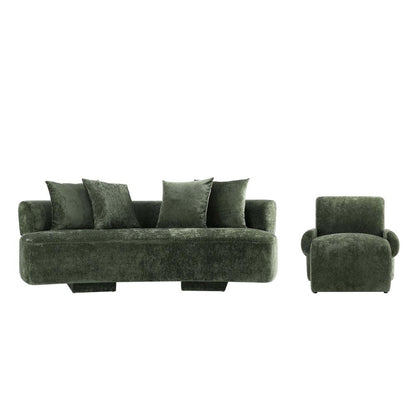 Manhattan Comfort - 2-Piece Verandah Chenille Sofa and Accent Chair with Wood with Fabric Upholstery Legs in Olive Green - 2-LSAC1769-OG veiw 1