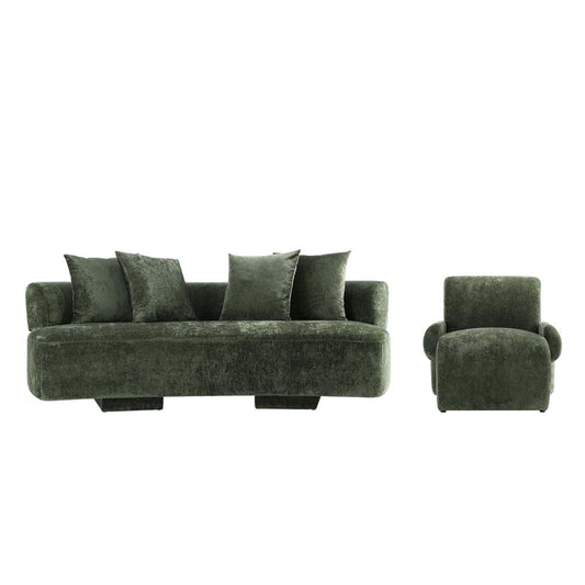 Manhattan Comfort - 2-Piece Verandah Chenille Sofa and Accent Chair with Wood with Fabric Upholstery Legs in Olive Green - 2-LSAC1769-OG veiw 1