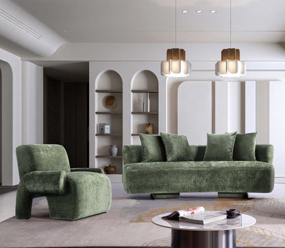Manhattan Comfort - 2-Piece Verandah Chenille Sofa and Accent Chair with Wood with Fabric Upholstery Legs in Olive Green - 2-LSAC1769-OG veiw 10