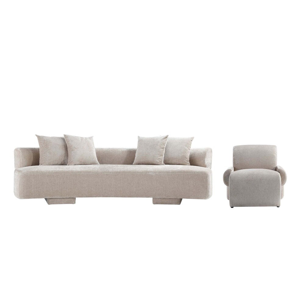 Manhattan Comfort - 2-Piece Verandah Chenille XL Sofa and Accent Chair with Wood with Fabric Upholstery Legs in Beige - 2-SFAC1669-BE veiw 1