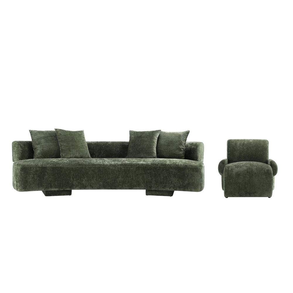 Manhattan Comfort - 2-Piece Verandah Chenille XL Sofa and Accent Chair with Wood with Fabric Upholstery Legs in Olive Green - 2-SFAC1669-OG veiw 1