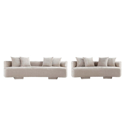 Manhattan Comfort - 2-Piece Verandah Chenille Sofa and XL Sofa with Wood with Fabric Upholstery Legs in Beige - 2-SFLS1617-BE veiw 1
