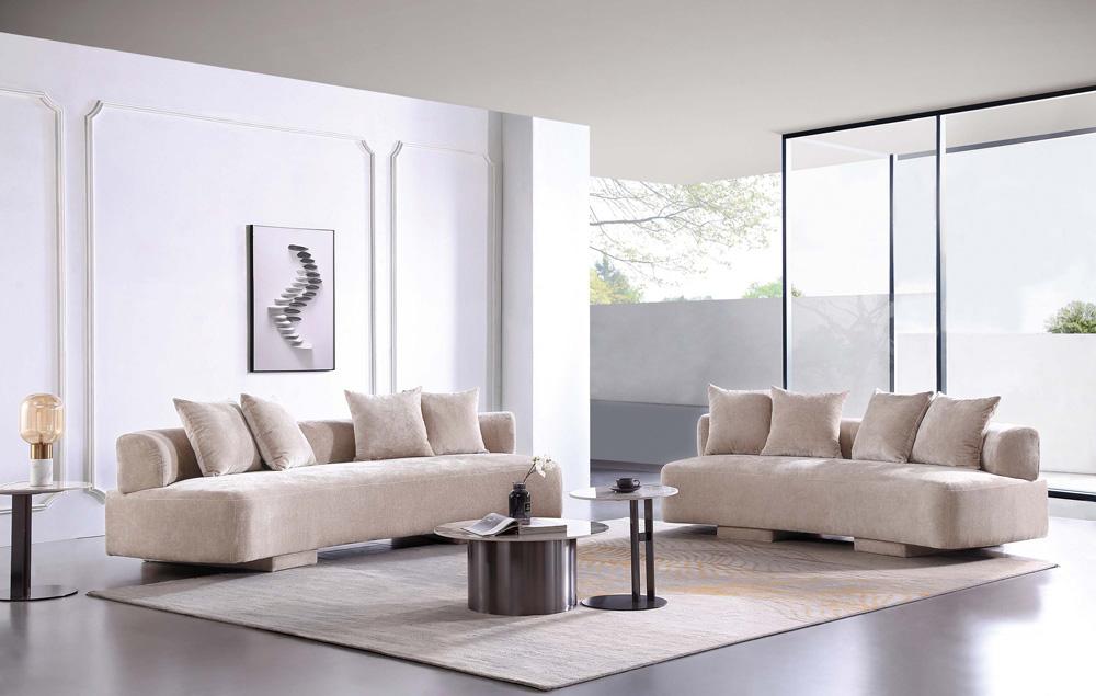 Manhattan Comfort - 2-Piece Verandah Chenille Sofa and XL Sofa with Wood with Fabric Upholstery Legs in Beige - 2-SFLS1617-BE veiw 10