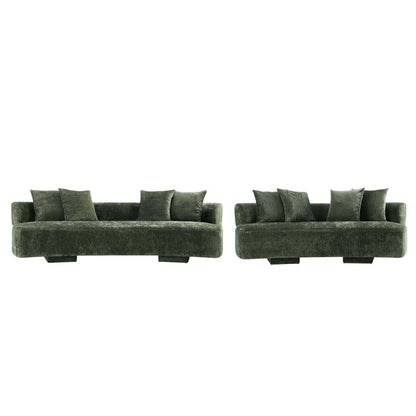 Manhattan Comfort - 2-Piece Verandah Chenille Sofa and XL Sofa with Wood with Fabric Upholstery Legs in Olive Green - 2-SFLS1617-OG veiw 1