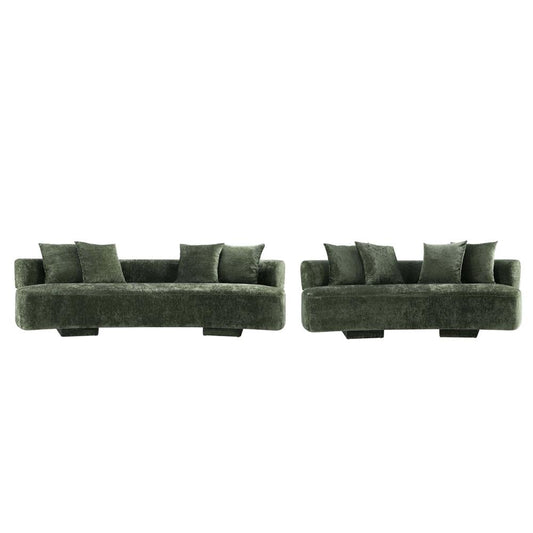 Manhattan Comfort - 2-Piece Verandah Chenille Sofa and XL Sofa with Wood with Fabric Upholstery Legs in Olive Green - 2-SFLS1617-OG veiw 1