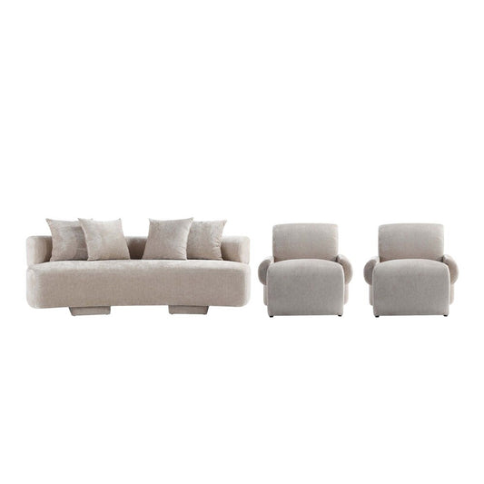 Manhattan Comfort - 3-Piece Verandah Chenille Sofa and Accent Chairs with Wood with Fabric Upholstery Legs in Beige - 3-LSAC1769-BE veiw 1
