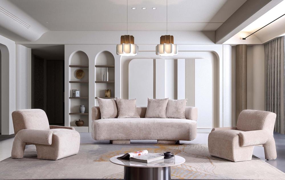 Manhattan Comfort - 3-Piece Verandah Chenille Sofa and Accent Chairs with Wood with Fabric Upholstery Legs in Beige - 3-LSAC1769-BE veiw 12