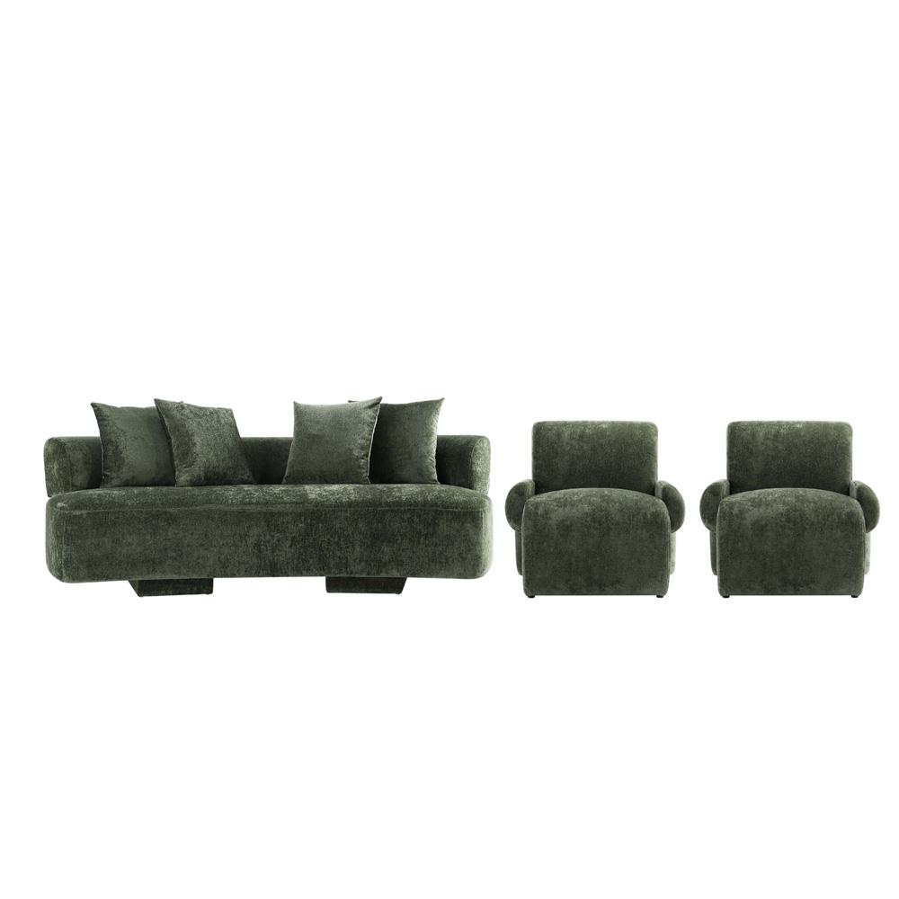 Manhattan Comfort - 3-Piece Verandah Chenille Sofa and Accent Chairs with Wood with Fabric Upholstery Legs in Olive Green - 3-LSAC1769-OG veiw 1