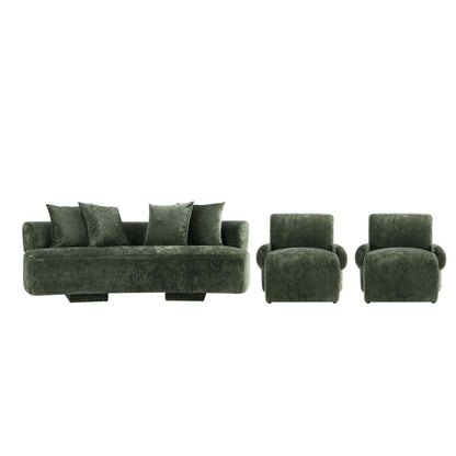 Manhattan Comfort - 3-Piece Verandah Chenille Sofa and Accent Chairs with Wood with Fabric Upholstery Legs in Olive Green - 3-LSAC1769-OG veiw 1