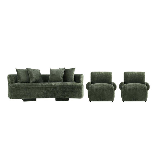 Manhattan Comfort - 3-Piece Verandah Chenille Sofa and Accent Chairs with Wood with Fabric Upholstery Legs in Olive Green - 3-LSAC1769-OG veiw 1