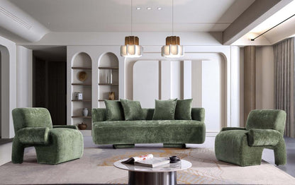 Manhattan Comfort - 3-Piece Verandah Chenille Sofa and Accent Chairs with Wood with Fabric Upholstery Legs in Olive Green - 3-LSAC1769-OG veiw 12