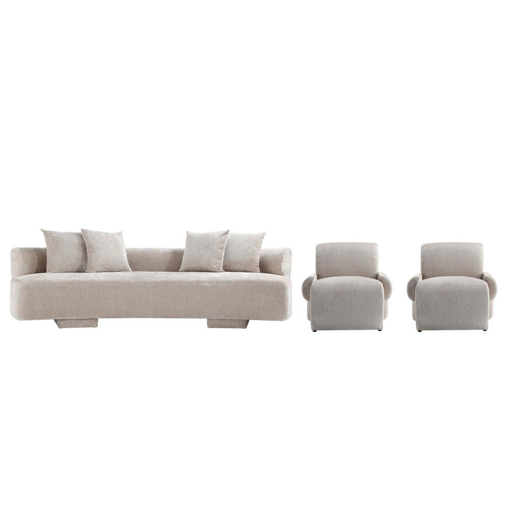 Manhattan Comfort - 3-Piece Verandah Chenille XL Sofa and Accent Chairs with Wood with Fabric Upholstery Legs in Beige - 3-SFAC1669-BE veiw 1