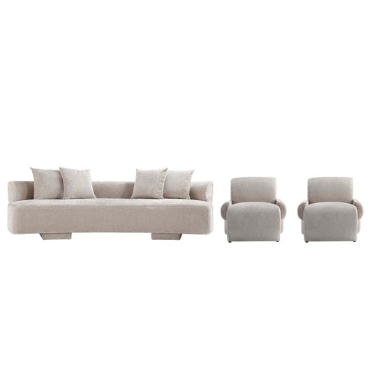 Manhattan Comfort - 3-Piece Verandah Chenille XL Sofa and Accent Chairs with Wood with Fabric Upholstery Legs in Beige - 3-SFAC1669-BE veiw 1