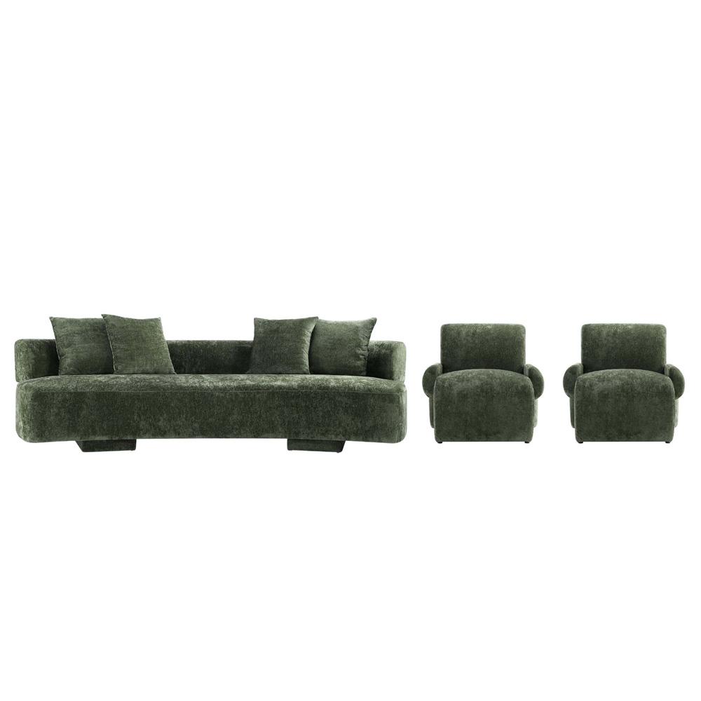 Manhattan Comfort - 3-Piece Verandah Chenille XL Sofa and Accent Chairs with Wood with Fabric Upholstery Legs in Olive Green - 3-SFAC1669-OG veiw 1