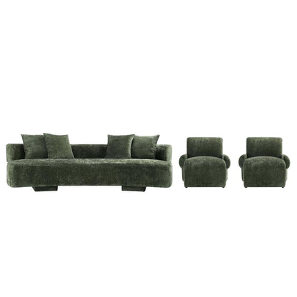 Manhattan Comfort - 3-Piece Verandah Chenille XL Sofa and Accent Chairs with Wood with Fabric Upholstery Legs in Olive Green - 3-SFAC1669-OG veiw 1