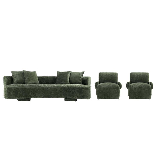 Manhattan Comfort - 3-Piece Verandah Chenille XL Sofa and Accent Chairs with Wood with Fabric Upholstery Legs in Olive Green - 3-SFAC1669-OG veiw 1