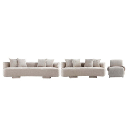 Manhattan Comfort - 3-Piece Verandah Chenille Sofa, XL Sofa, and Accent Chair with Wood with Fabric Upholstery Legs in Beige - 3-SFLSAC17-BE veiw 1