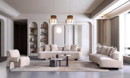 Manhattan Comfort - 3-Piece Verandah Chenille Sofa, XL Sofa, and Accent Chair with Wood with Fabric Upholstery Legs in Beige - 3-SFLSAC17-BE veiw 10