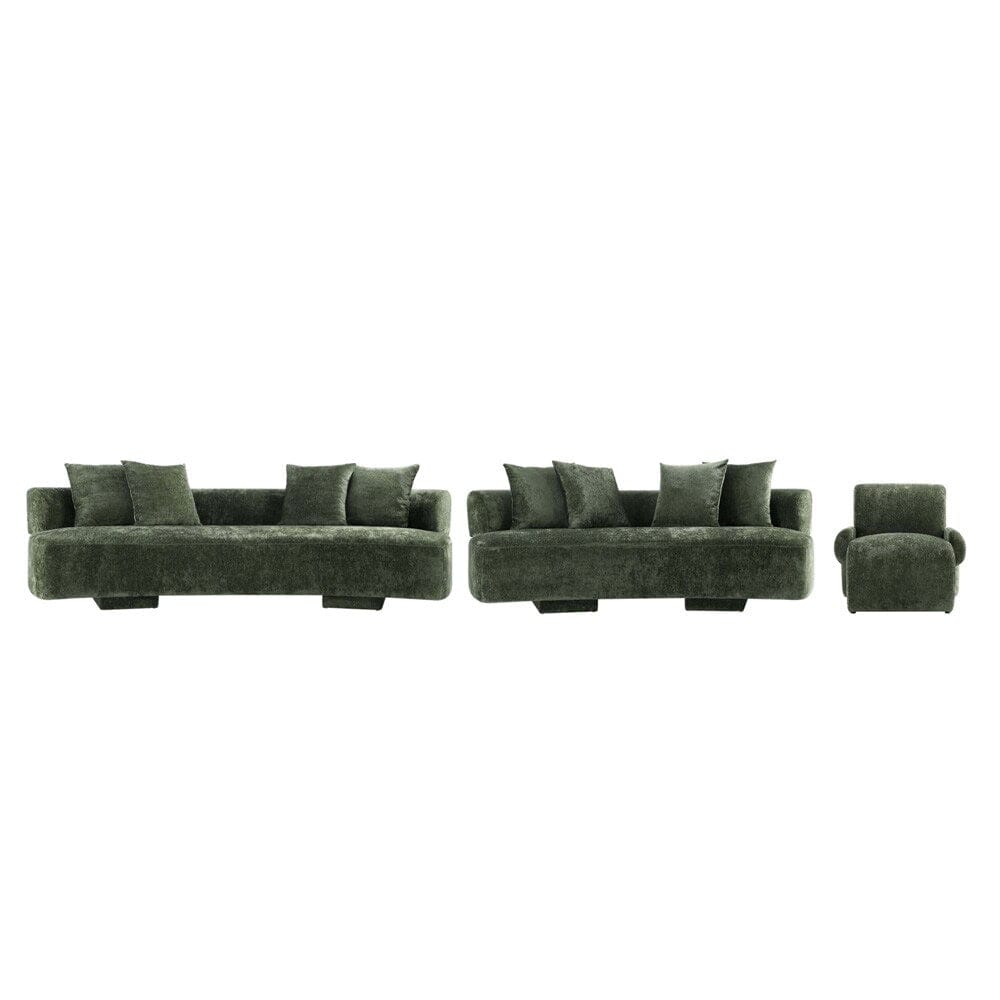 Manhattan Comfort - 3-Piece Verandah Chenille Sofa, XL Sofa, and Accent Chair with Wood with Fabric Upholstery Legs in Olive Green - 3-SFLSAC17-OG veiw 1