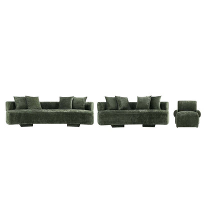 Manhattan Comfort - 3-Piece Verandah Chenille Sofa, XL Sofa, and Accent Chair with Wood with Fabric Upholstery Legs in Olive Green - 3-SFLSAC17-OG veiw 1