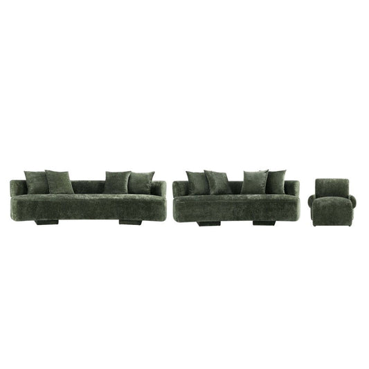 Manhattan Comfort - 3-Piece Verandah Chenille Sofa, XL Sofa, and Accent Chair with Wood with Fabric Upholstery Legs in Olive Green - 3-SFLSAC17-OG veiw 1