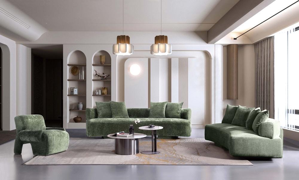 Manhattan Comfort - 3-Piece Verandah Chenille Sofa, XL Sofa, and Accent Chair with Wood with Fabric Upholstery Legs in Olive Green - 3-SFLSAC17-OG veiw 10