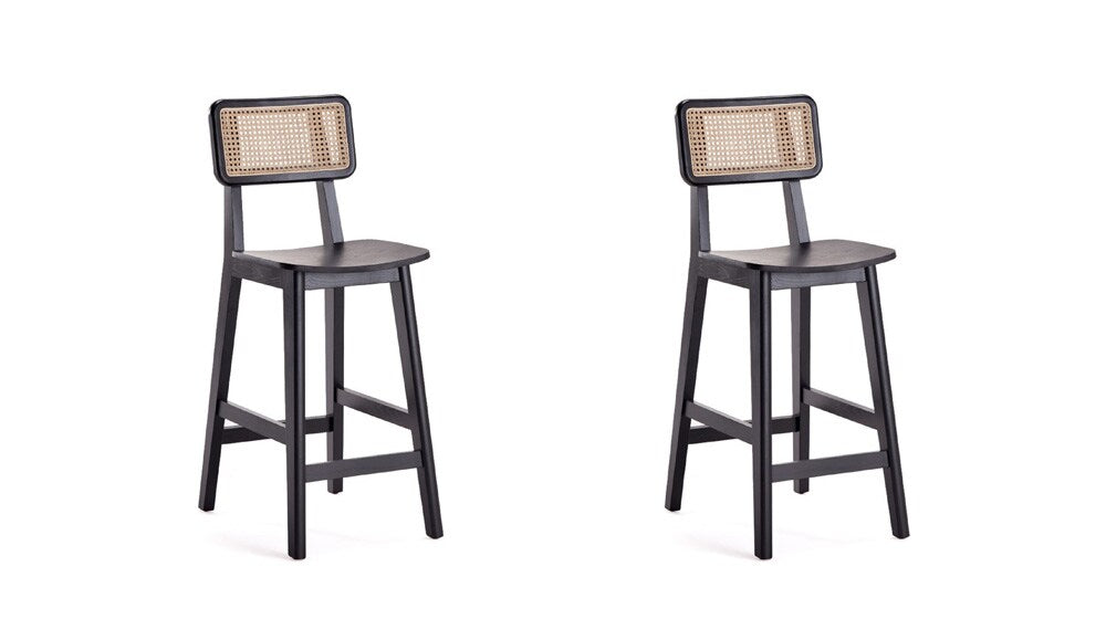 Manhattan Comfort - Versailles Counter Stool with American Ash Wood Legs in Black and Natural Cane - Set of 2 - 2-CSCA01-BK veiw 1