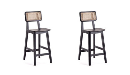 Manhattan Comfort - Versailles Counter Stool with American Ash Wood Legs in Black and Natural Cane - Set of 2 - 2-CSCA01-BK veiw 1