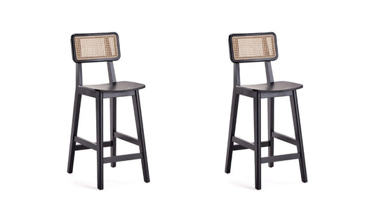 Manhattan Comfort - Versailles Counter Stool with American Ash Wood Legs in Black and Natural Cane - Set of 2 - 2-CSCA01-BK veiw 1