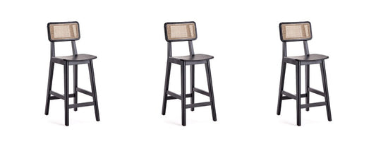 Manhattan Comfort - Versailles Counter Stool with American Ash Wood Legs in Black and Natural Cane - Set of 3 - 3-CSCA01-BK veiw 1
