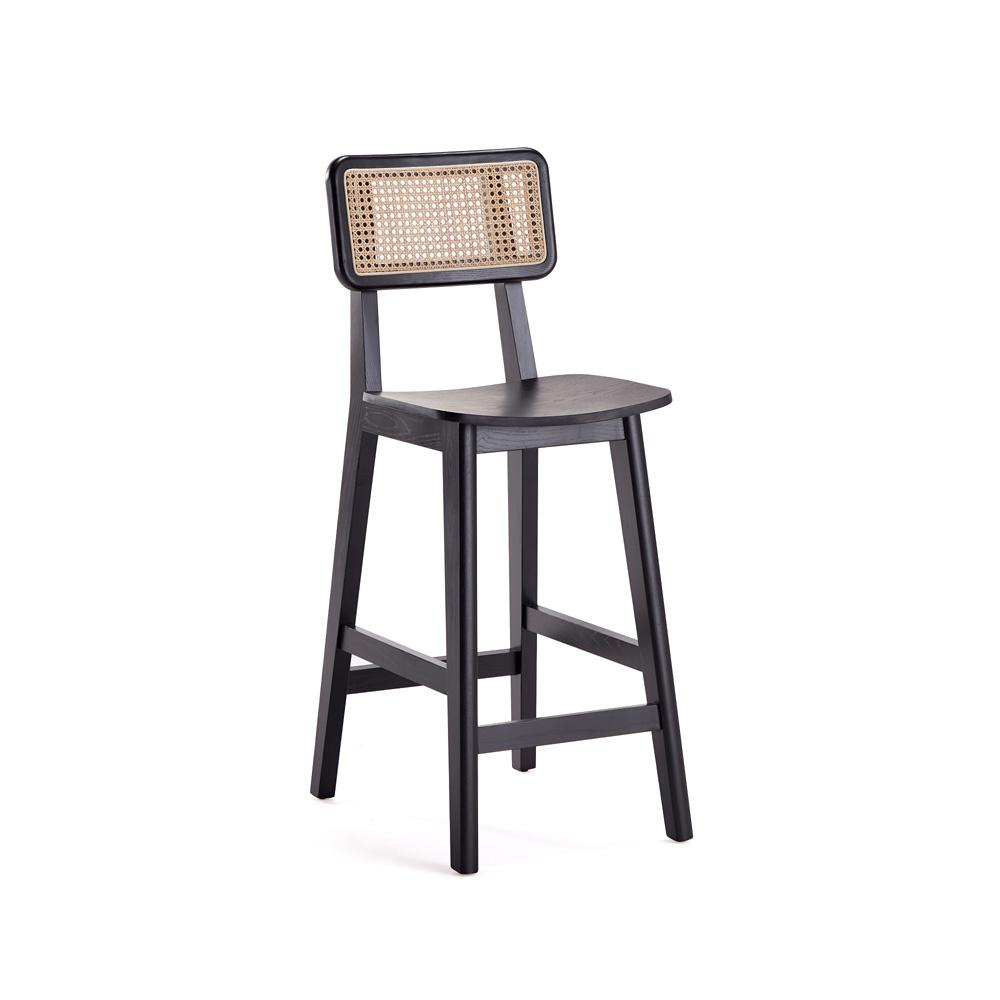 Manhattan Comfort - Versailles Counter Stool with American Ash Wood Legs in Black and Natural Cane - CSCA01-BK veiw 1