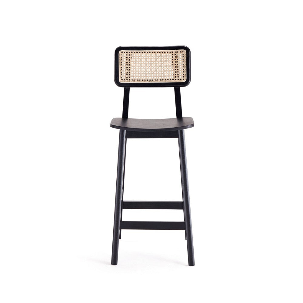 Manhattan Comfort - Versailles Counter Stool with American Ash Wood Legs in Black and Natural Cane - CSCA01-BK veiw 2