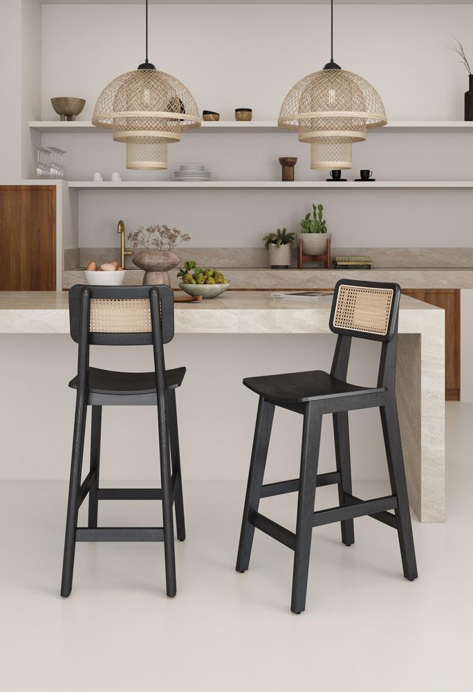 Manhattan Comfort - Versailles Counter Stool with American Ash Wood Legs in Black and Natural Cane - CSCA01-BK veiw 9