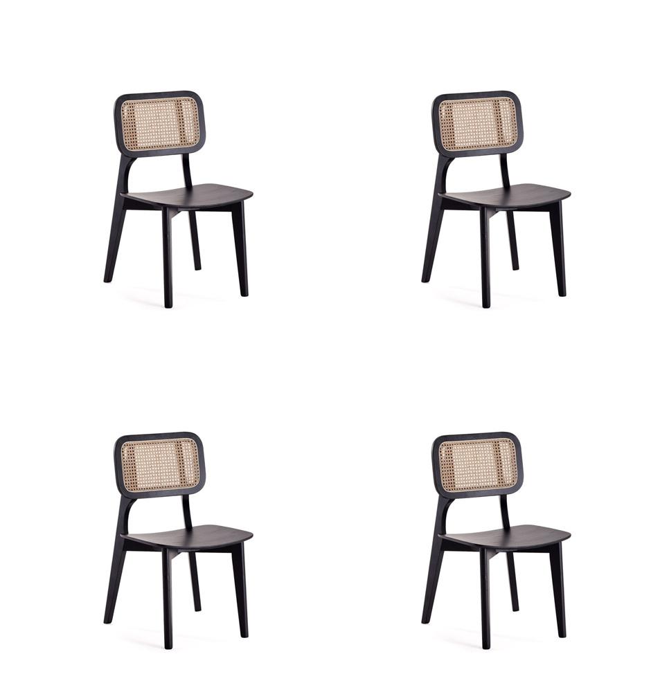 Manhattan Comfort - Versailles Rectangular Dining Chair with American Ash Wood Legs in Black and Natural Cane - Set of 4 - 2-DCCA01-BK veiw 1