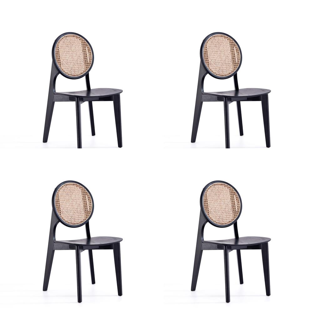 Manhattan Comfort - Versailles Round Dining Chair with American Ash Wood Legs in Black and Natural Cane - Set of 4 - 2-DCCA11-BK veiw 1